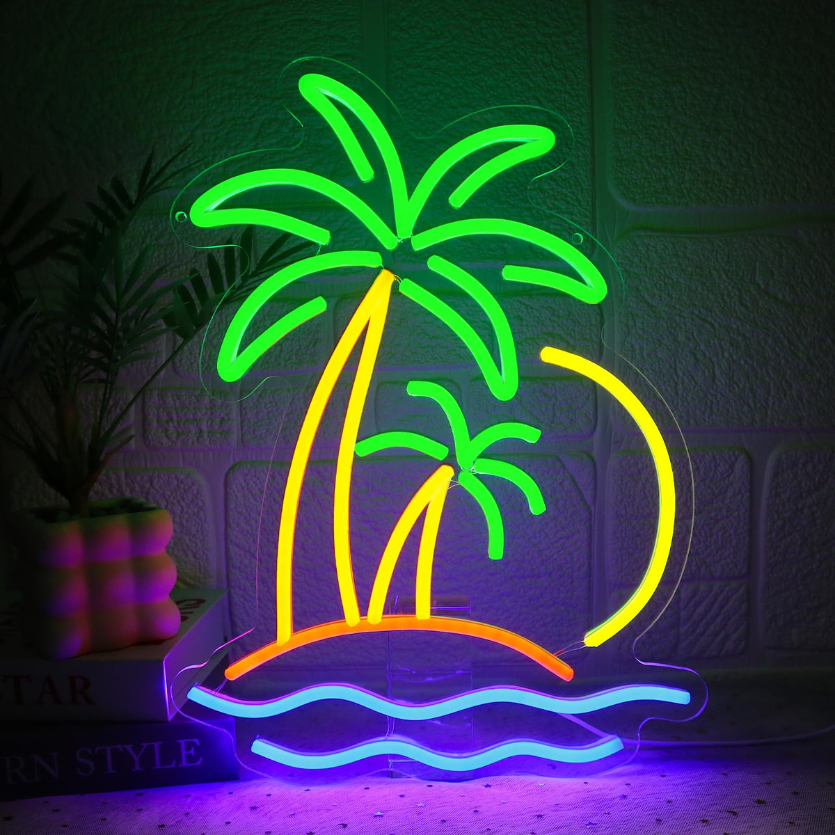 Folkive Coconut Tree Neon Sign glows vibrant island colors for bright wall decor.