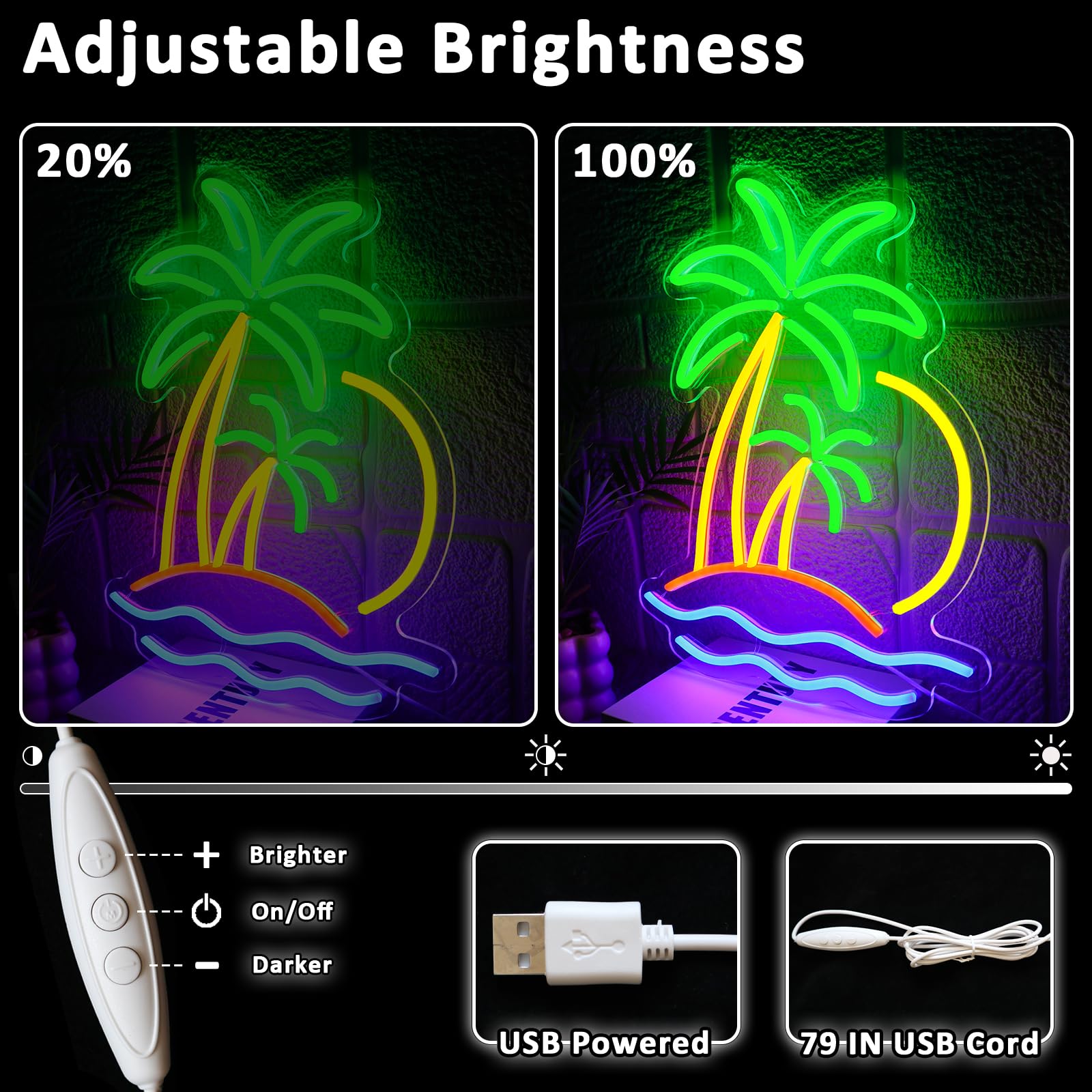 Folkive Island neon light adds tropical ambiance to home bars and lounges.
