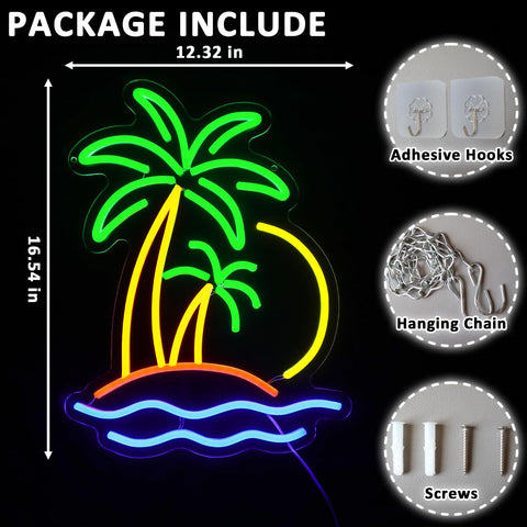 Folkive Palm Tree LED neon provides dimmable lighting for a cozy bedroom.