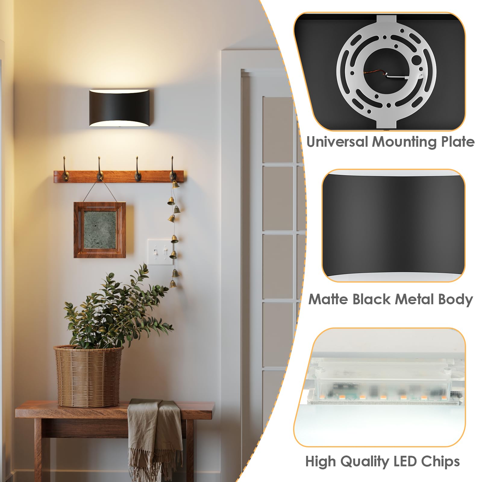 FOLKSMATE hardwired wall light provides steady, flicker-free illumination