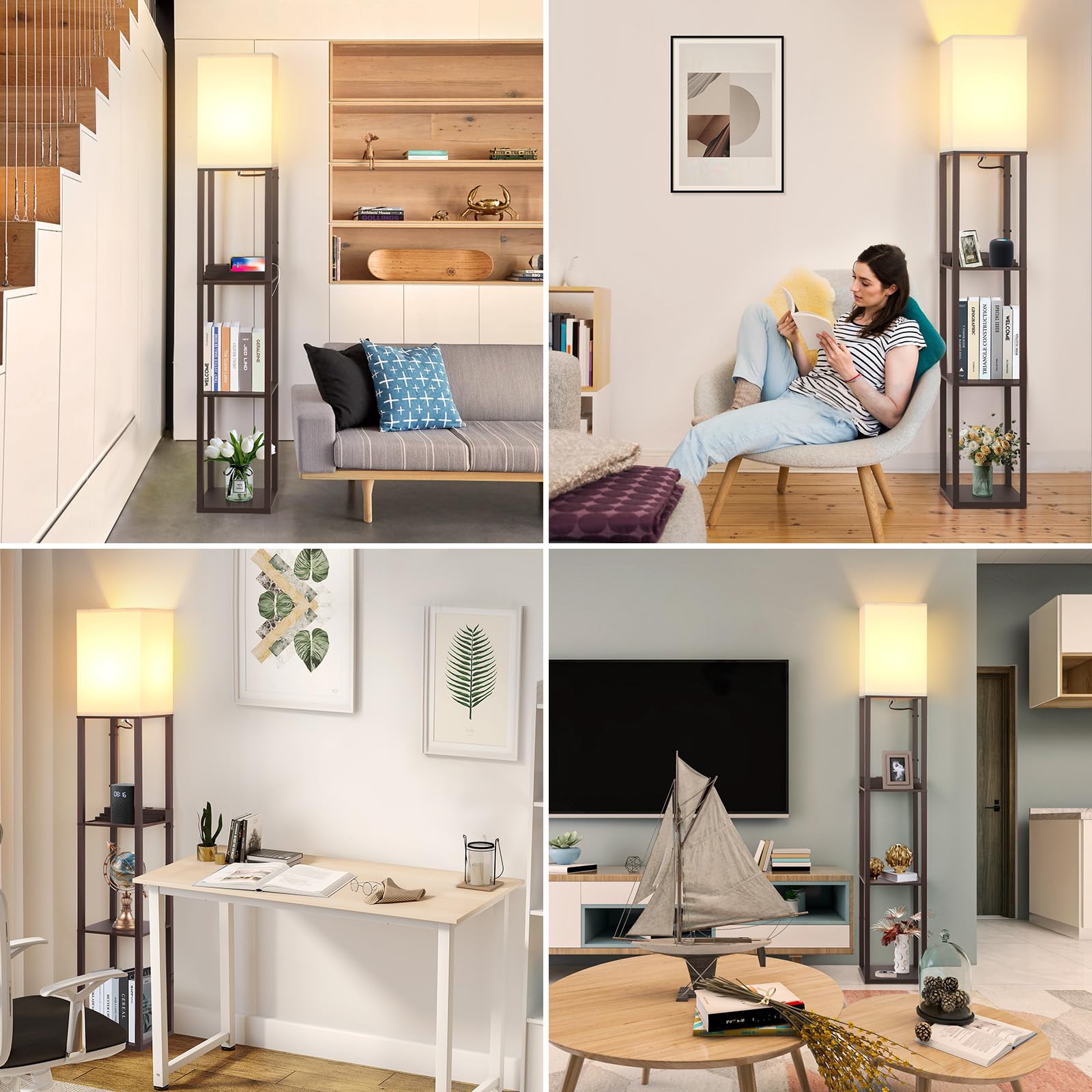 FOLKSMATE 63-inch height floor lamp providing ambient room illumination.