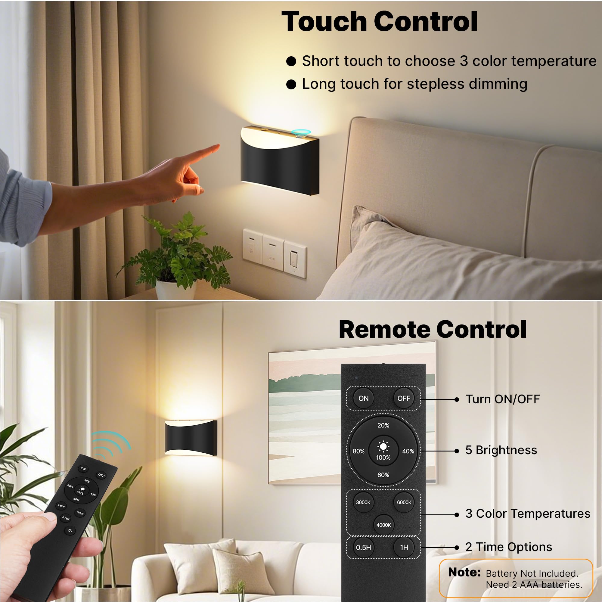 FOLKSMATE wall sconce remote control in use for easy lighting adjustment