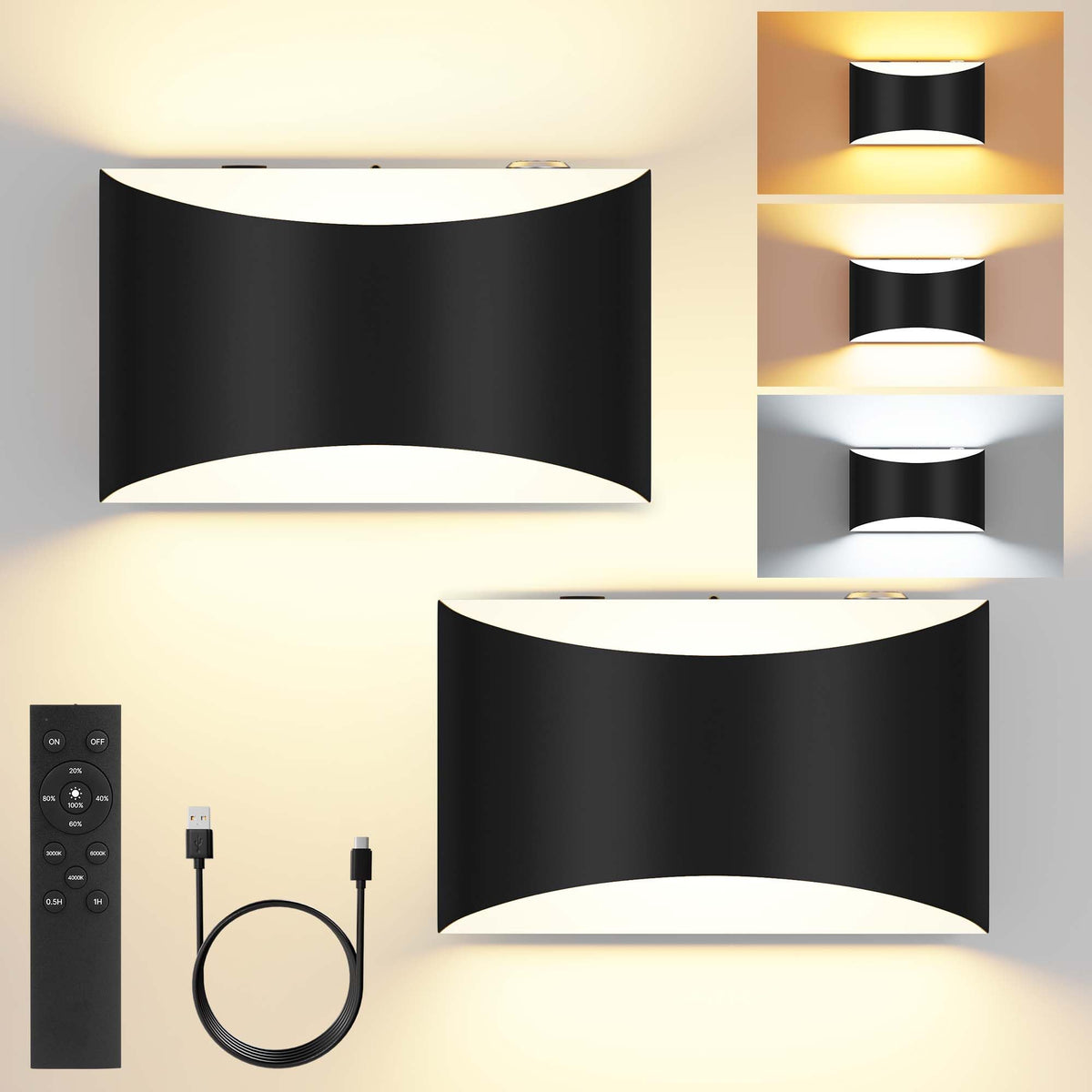 FOLKSMATE battery wall sconce set 2 in front view showing cordless ambient lighting option