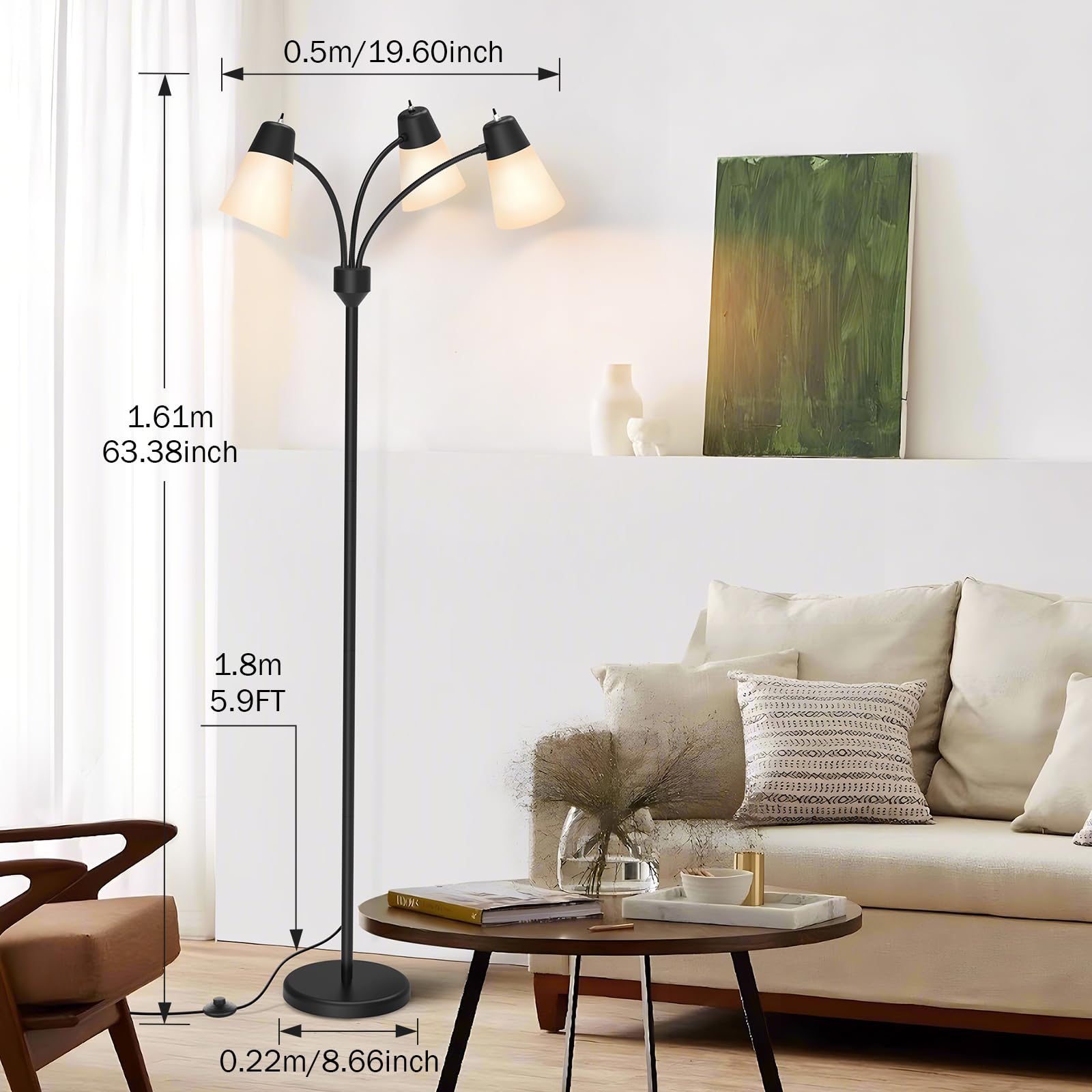 FOLKSMATE black floor lamp base provides stable support.