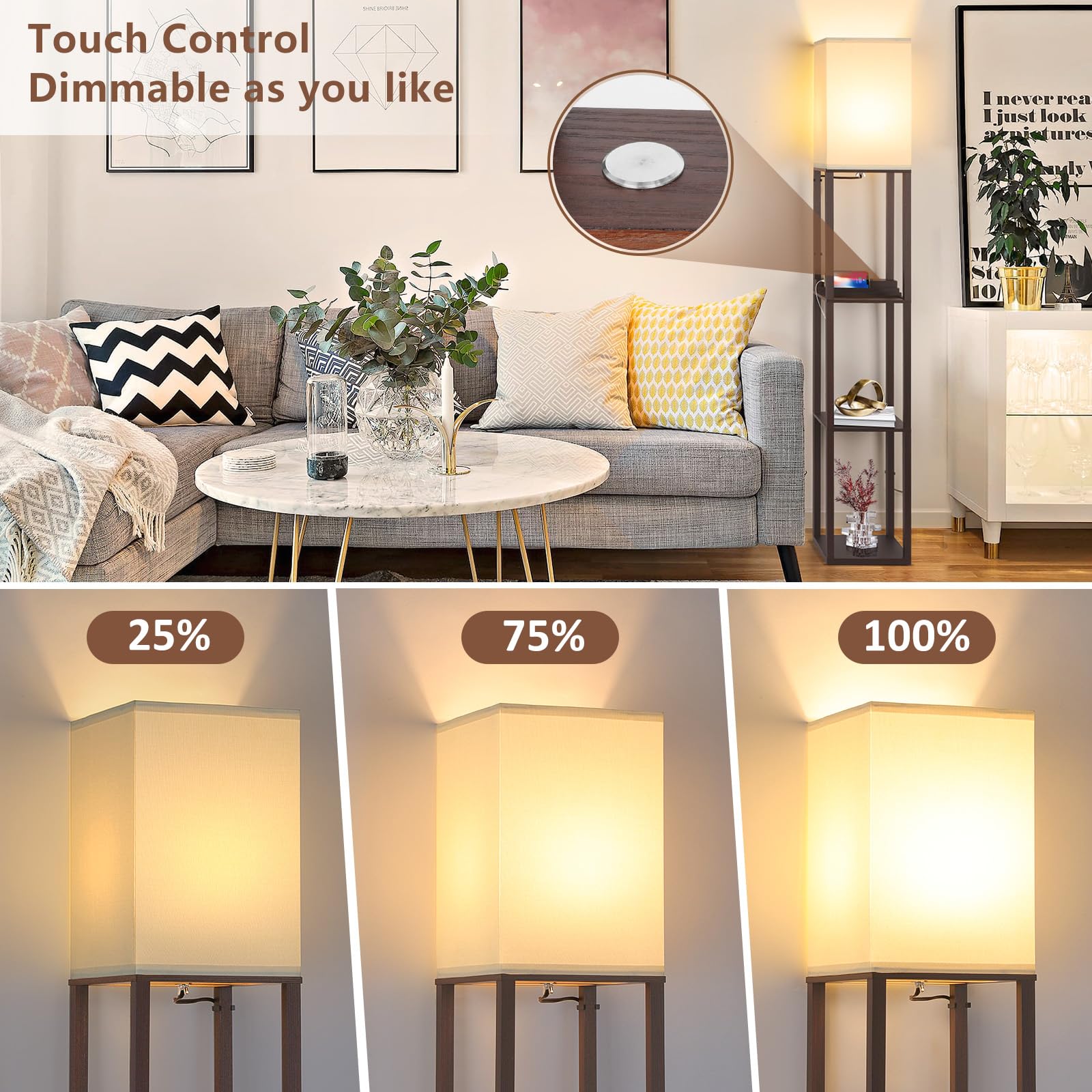 FOLKSMATE dimmable touch control lamp for soft to bright mood lighting.