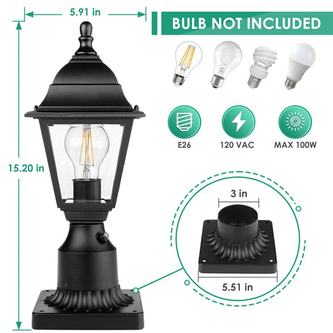 FOLKSMATE post lamp compatible with E26 bulbs for versatile lighting