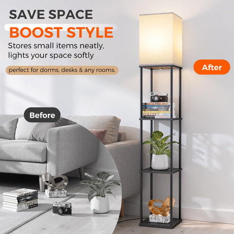 Sturdy iron pole and wood shelves support daily use