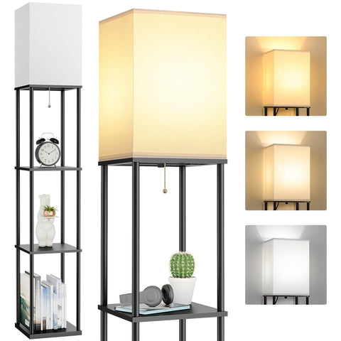 FOLKSMATE floor lamp with 3 tier shelves for organized living room storage and light