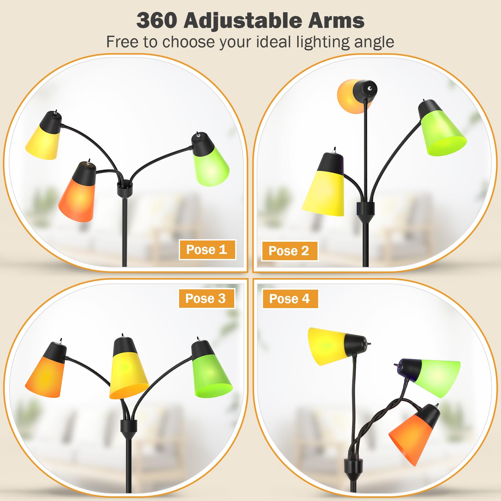 FOLKSMATE lamp heads adjustable for precise directional lighting.