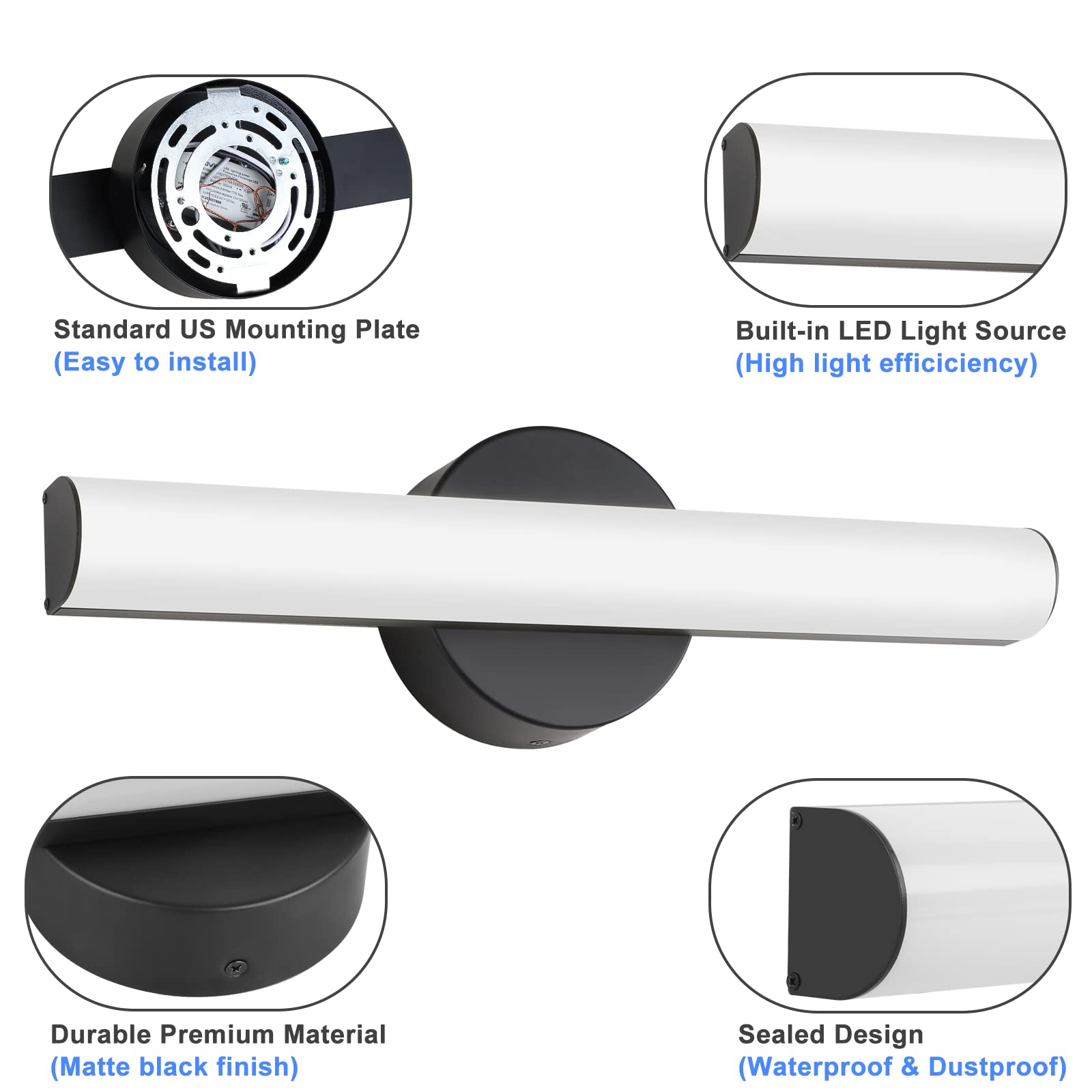 FOLKSMATE matte-black circular backplate adds a bold, durable focal point
