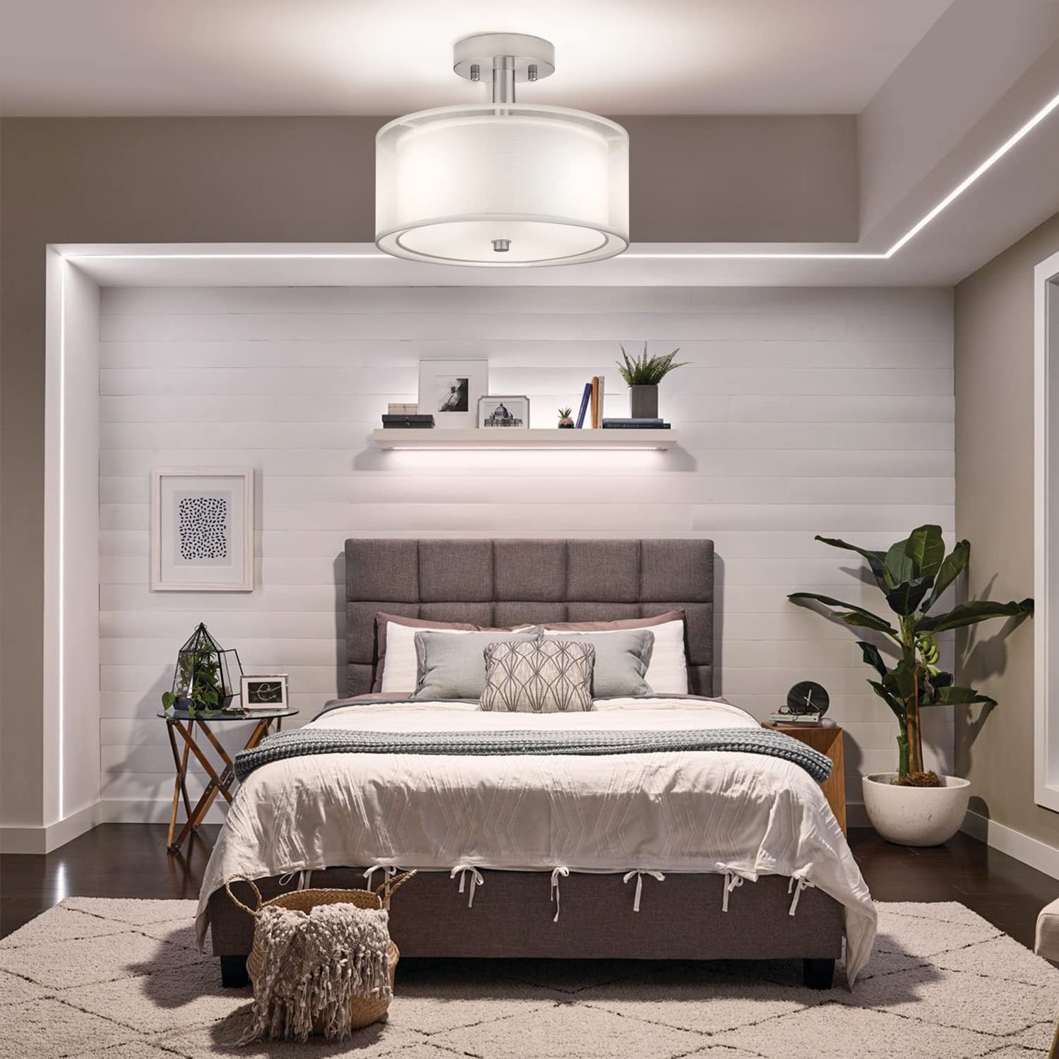 FOLKSMATE white fabric shade texture softens brightness and reduces glare.