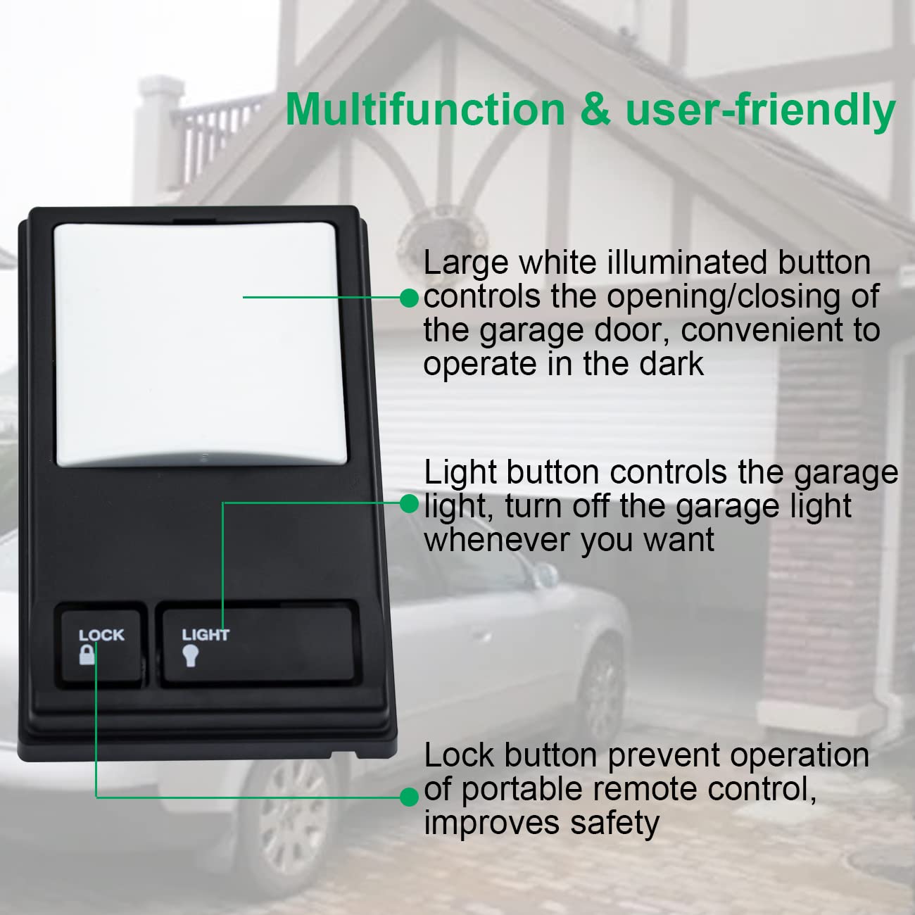 Folosem LiftMaster compatibility panel demonstrates wired connection for reliable operation.