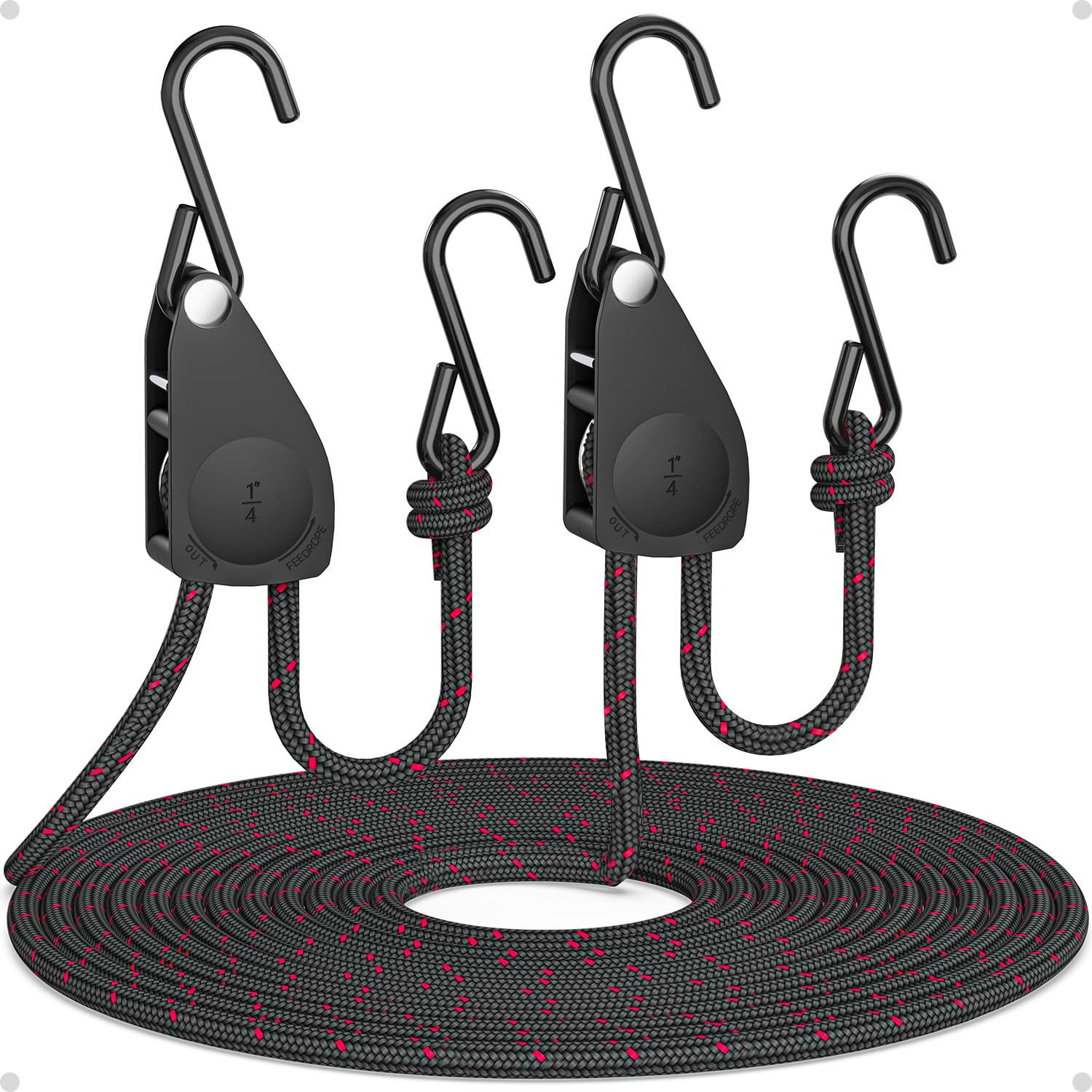 Fondwell 1/4-inch tie-down strap ratchet close-up showing secure locking for easy tightening