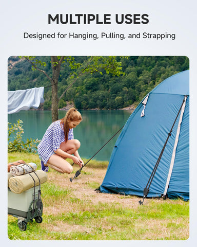 Fondwell two-pack quick-release ratchet straps demonstrating fast adjustments for versatile use