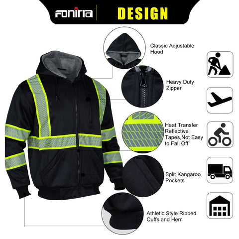 FONIRRA hi-vis hoodie back view showing full back reflectivity and coverage.