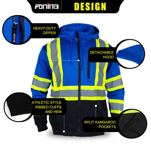 Fonirra hi-vis hoodie detachable hood for adaptable weather protection.