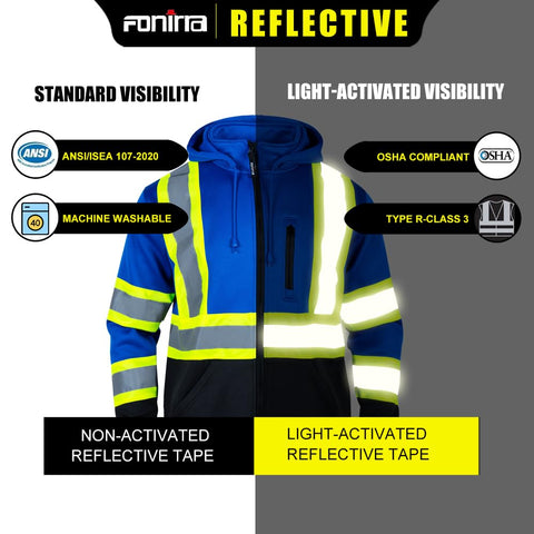 Fonirra hi-vis hoodie front zip for wind control and easy venting.