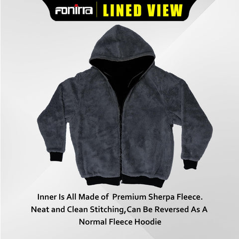 FONIRRA safety hoodie close-up shows heat-applied reflective tape durability