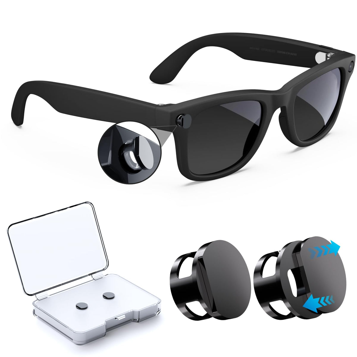 FONKEN light blocker on Ray-Ban Meta Wayfarer shields LED indicator while preserving camera functionality.