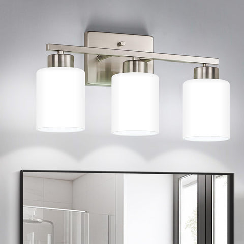 FonmYim brushed-nickel 3-light vanity over mirror for bright, even bathroom illumination