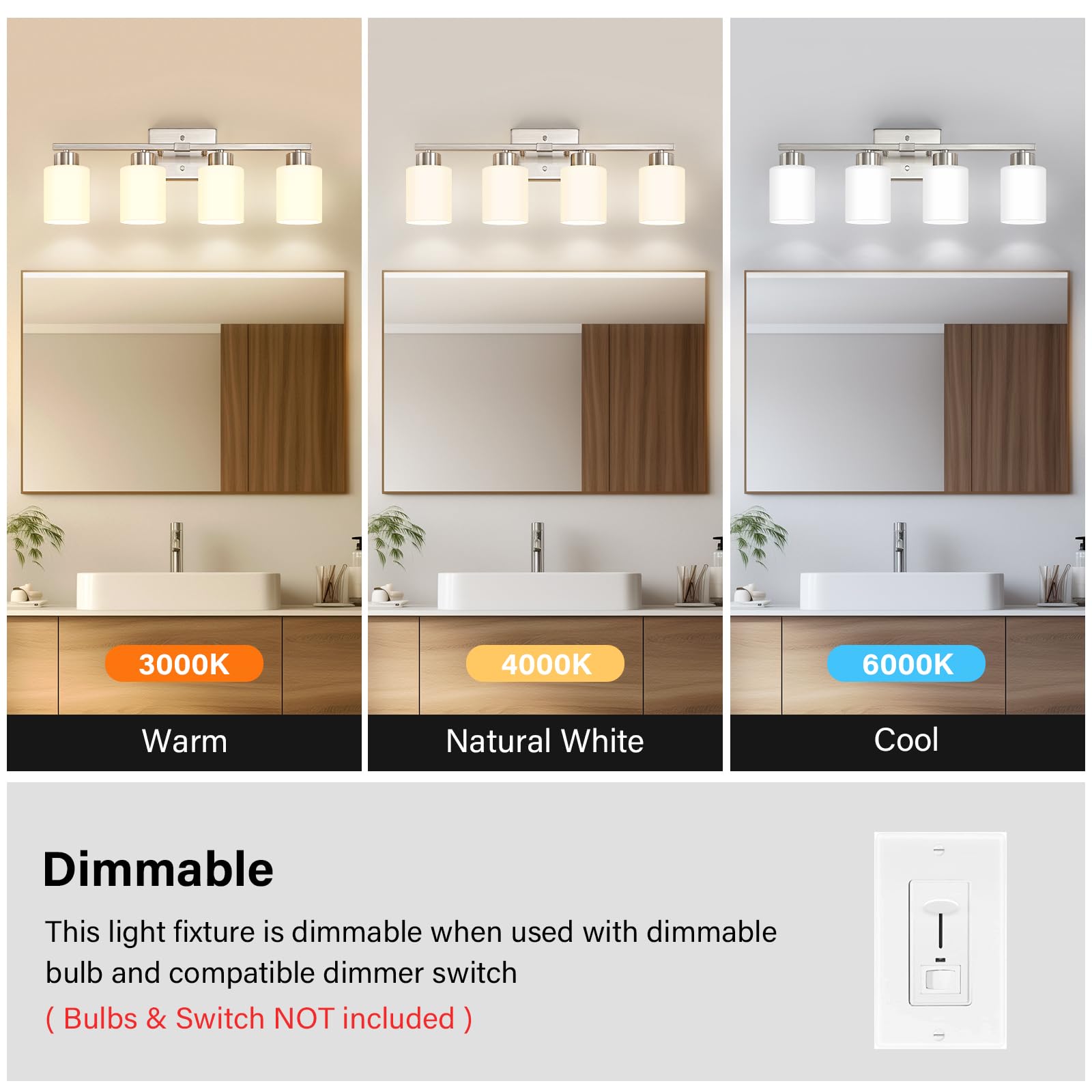 FonmYim dimmable capability diagram demonstrates how brightness shifts with compatible switches.