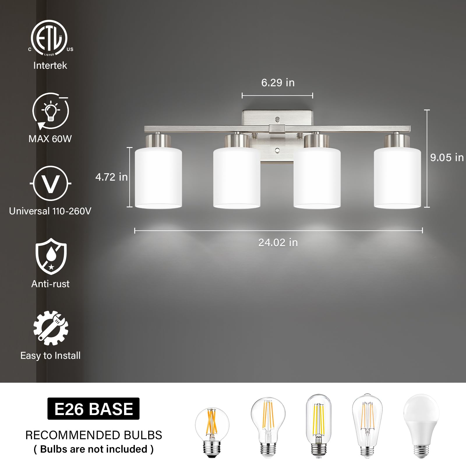 FonmYim milky glass shades closeup, soft glare and comfortable illumination for grooming tasks.