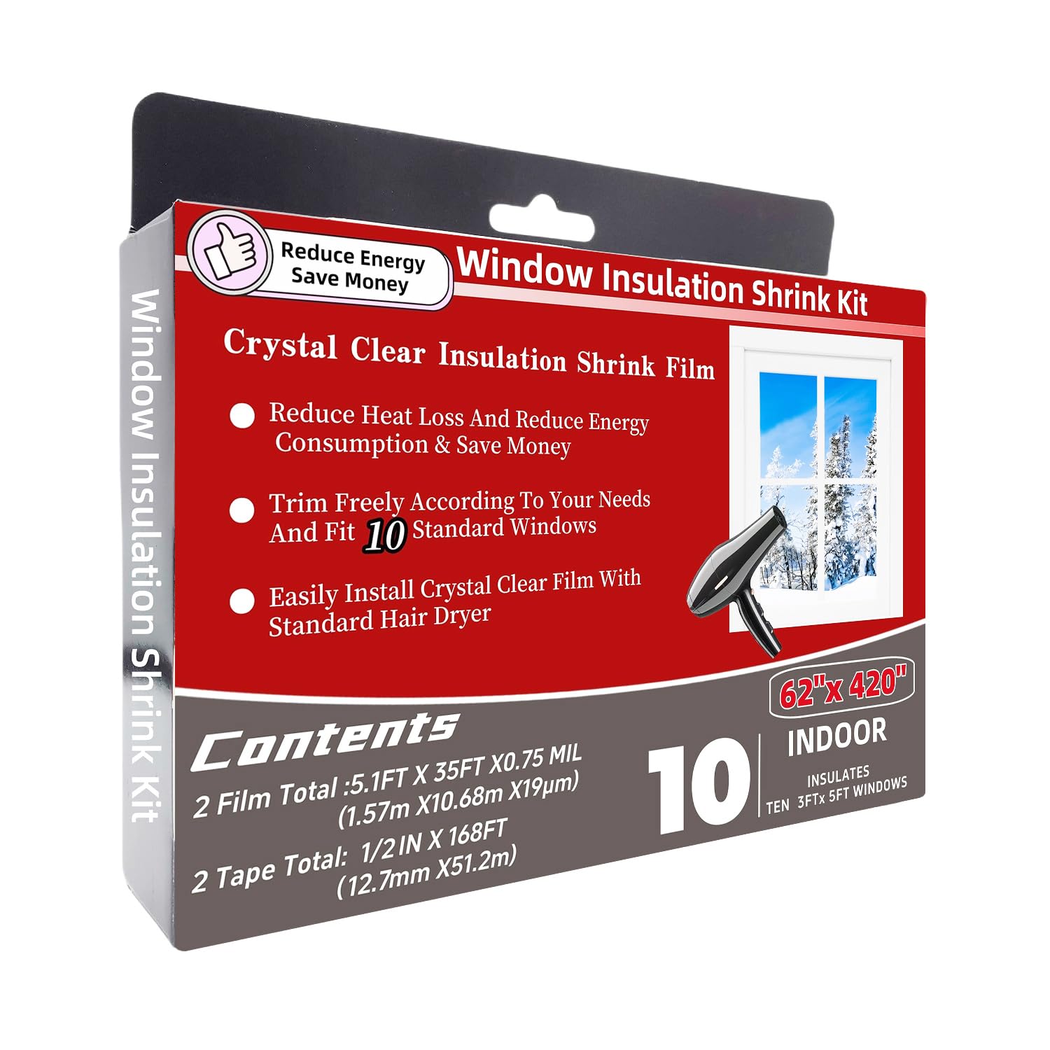FonsBleaudy 10-window kit unrolled with clear shrink film for energy-efficient insulation.