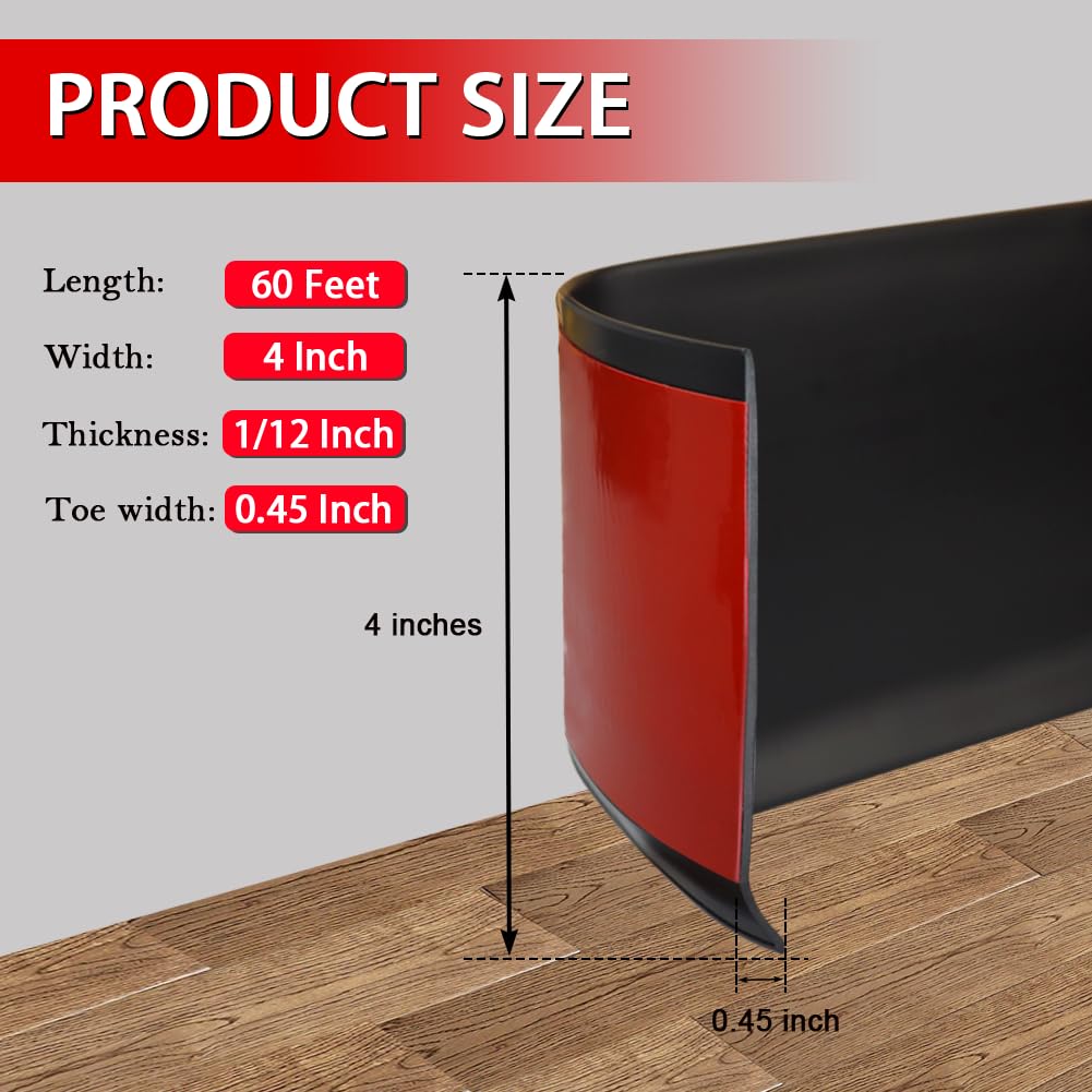 FONUNO 60 ft roll baseboard black interior for long hallway coverage