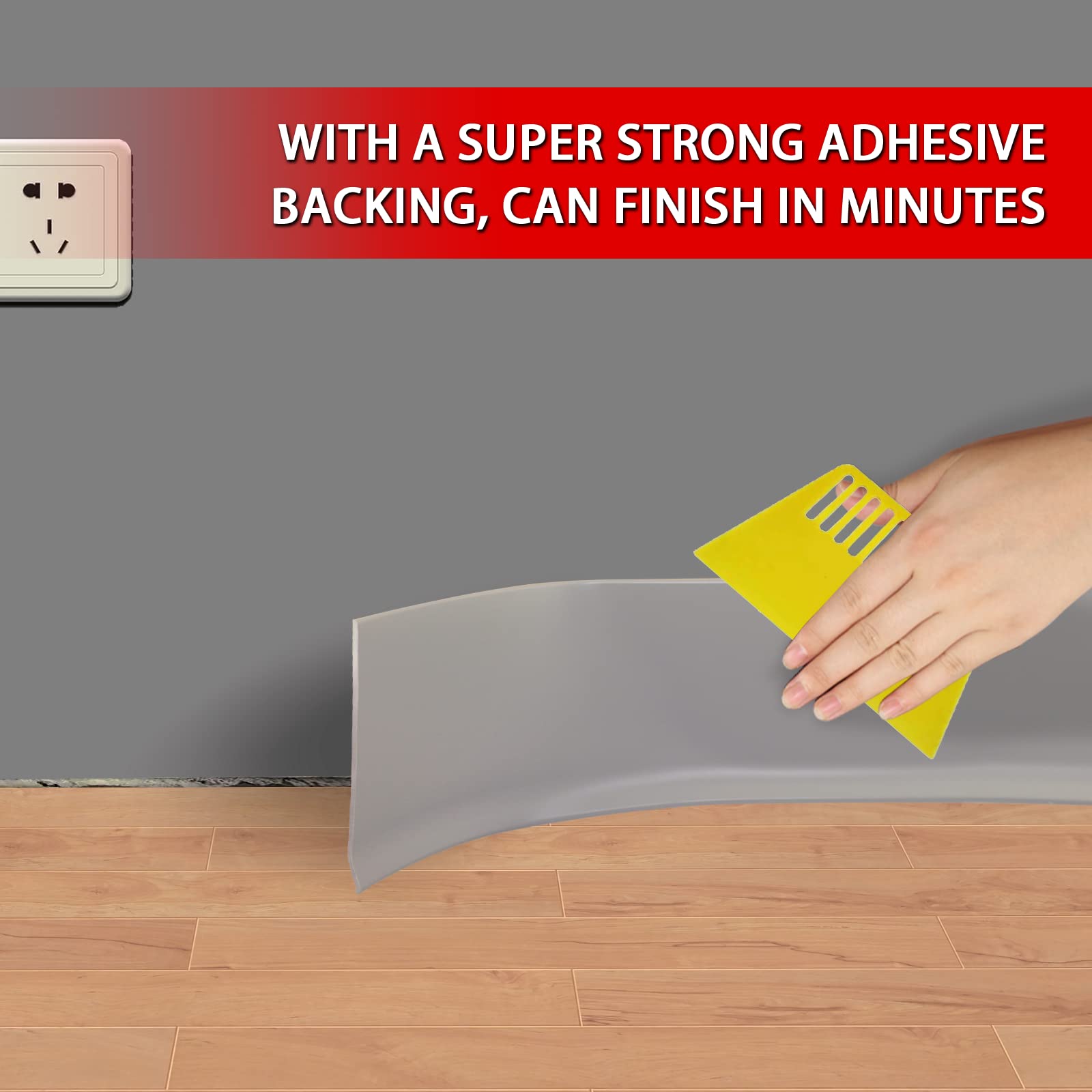 FONUNO gray decorative baseboard adds a durable trim along walls.
