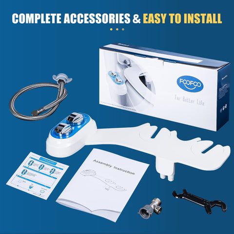 FOOFOO Bidet attachment dual nozzle enables thorough cleansing and daily comfort.