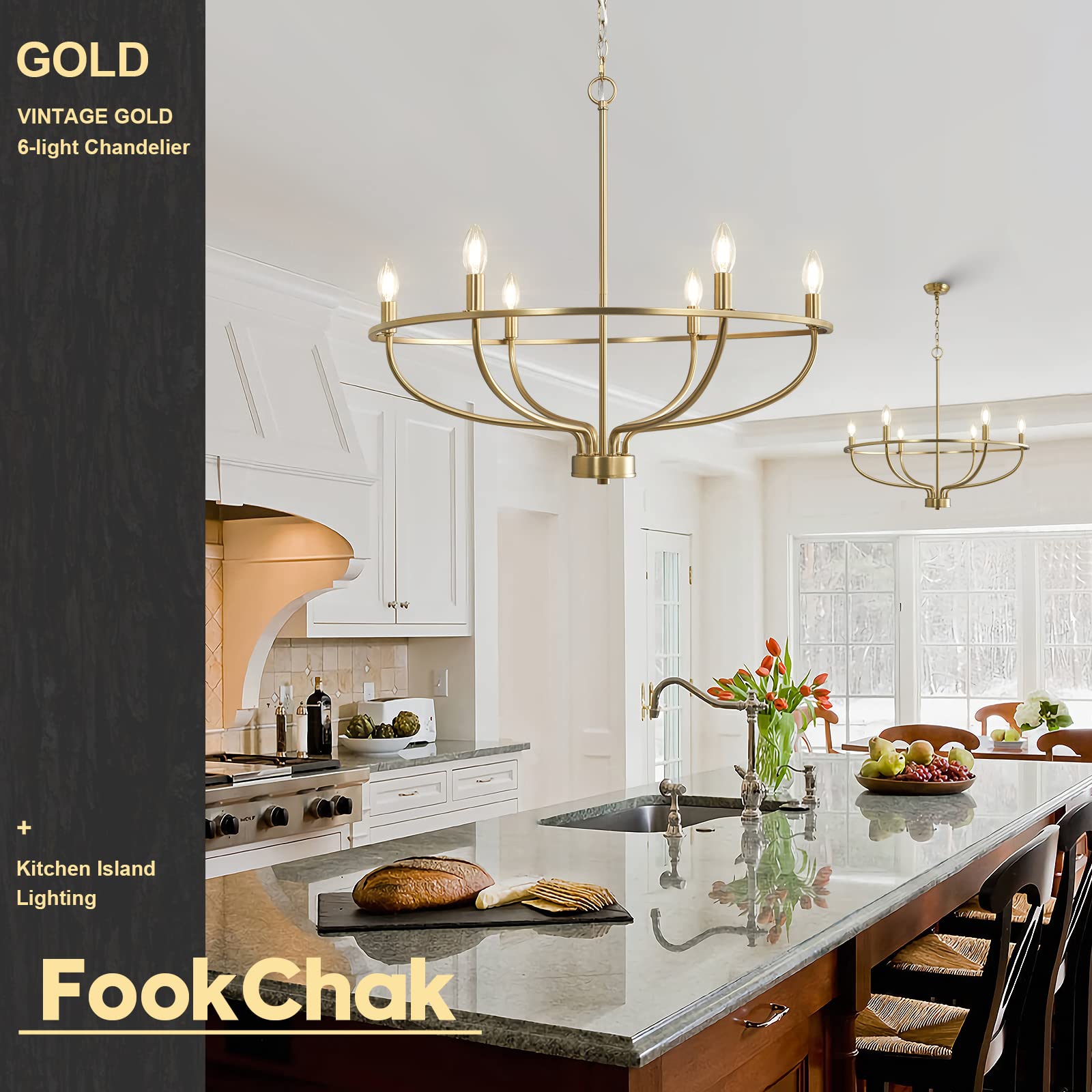 FookChak 6x E12 bulb-compatible chandelier for versatile illumination options.