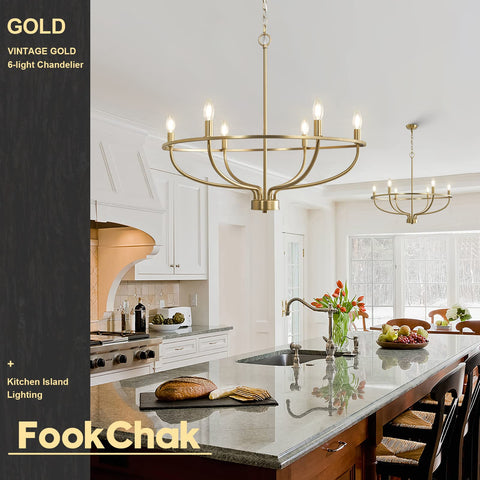 FookChak 6x E12 bulb-compatible chandelier for versatile illumination options.