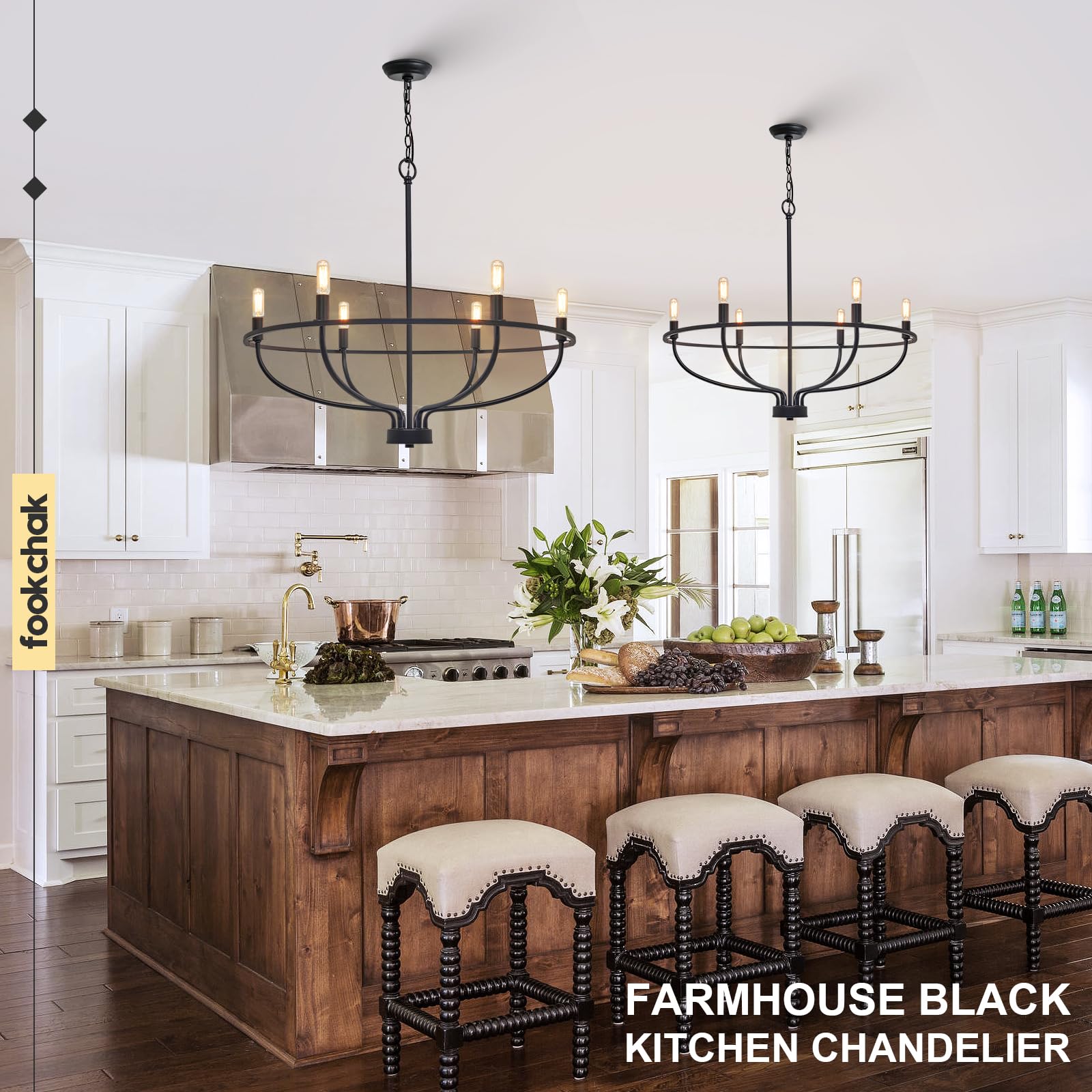 FookChak anti-rust finish keeps the chandelier looking new in busy spaces.