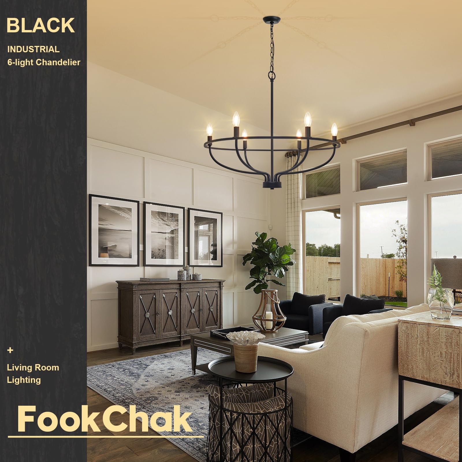 FookChak 6-light chandelier uses E12 bulbs not included for flexible brightness.