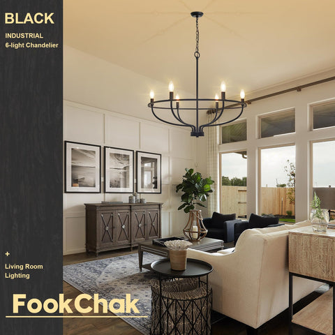 FookChak 6-light chandelier uses E12 bulbs not included for flexible brightness.