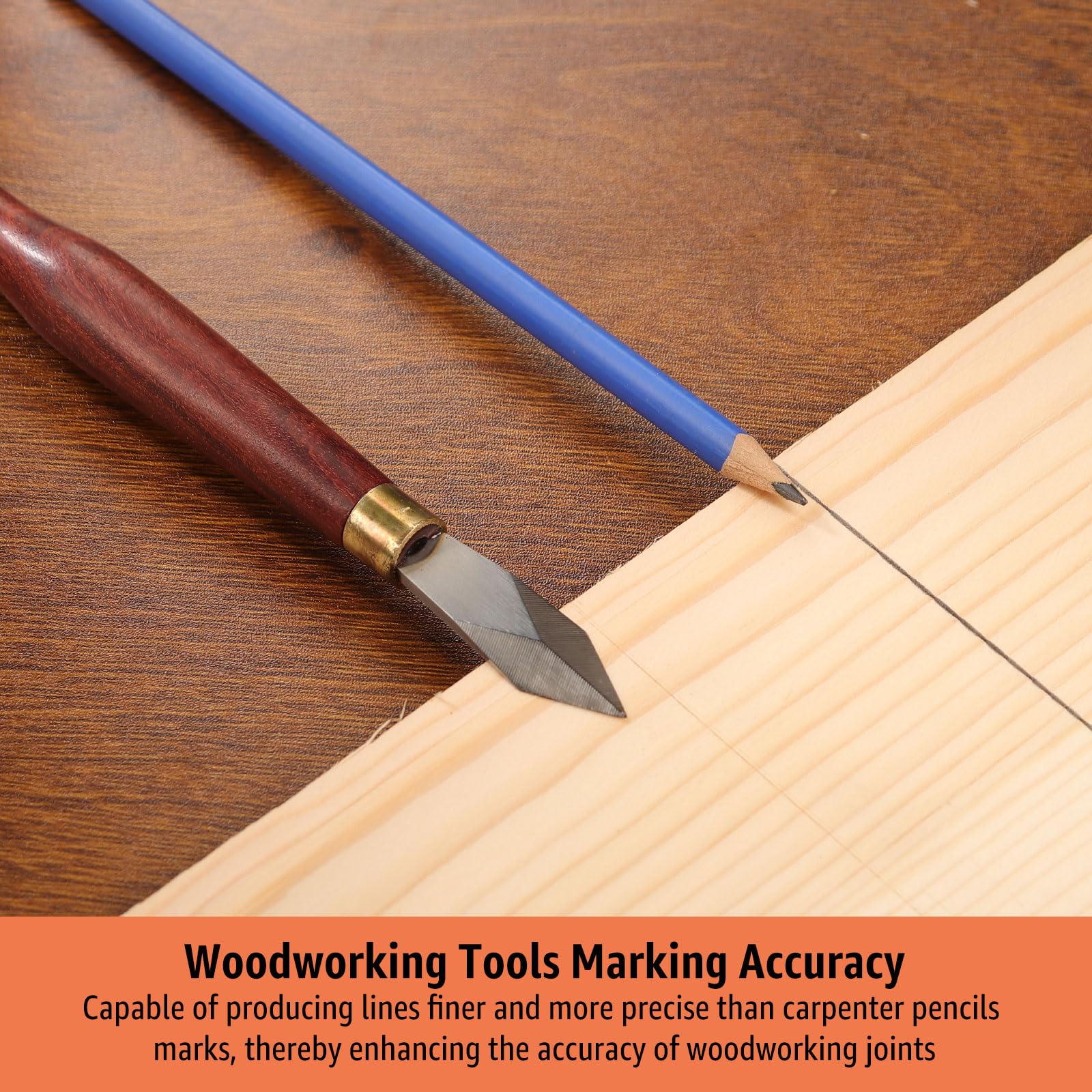 Foomiki marking knife marks dovetail layouts on hardwood with clean lines