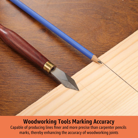 Foomiki marking knife marks dovetail layouts on hardwood with clean lines