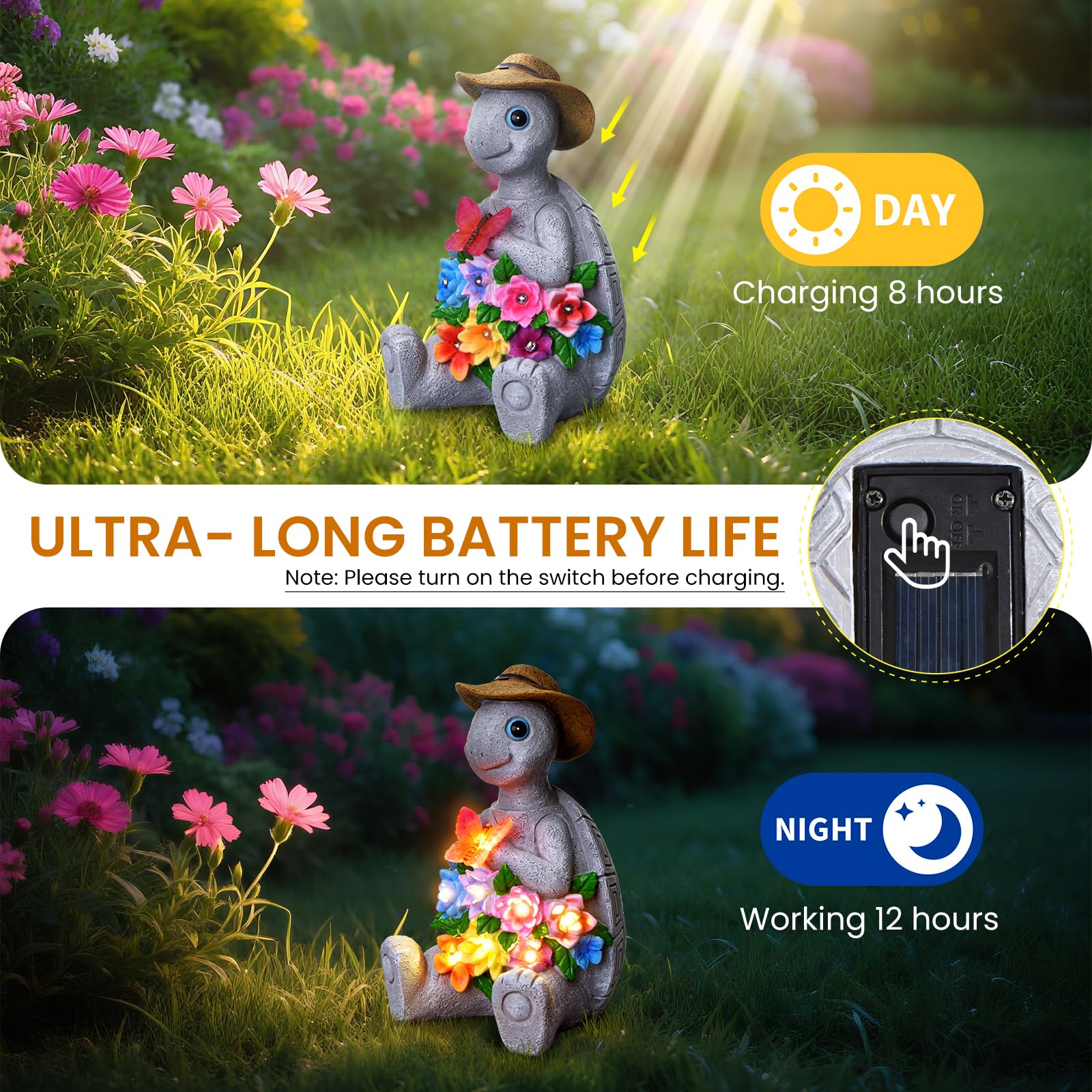 Footreal solar-powered lighting charges by day and shines at night.