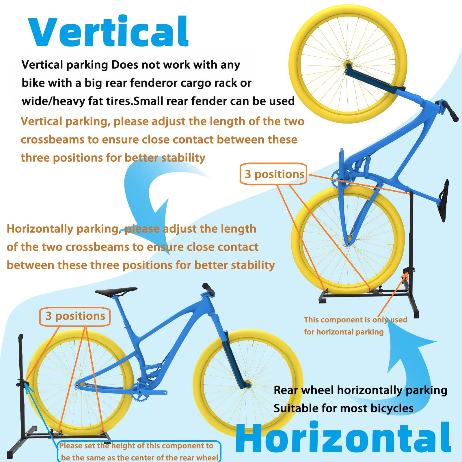 Foozet bike stand supports wheels up to 2.3 inches wide for secure parking