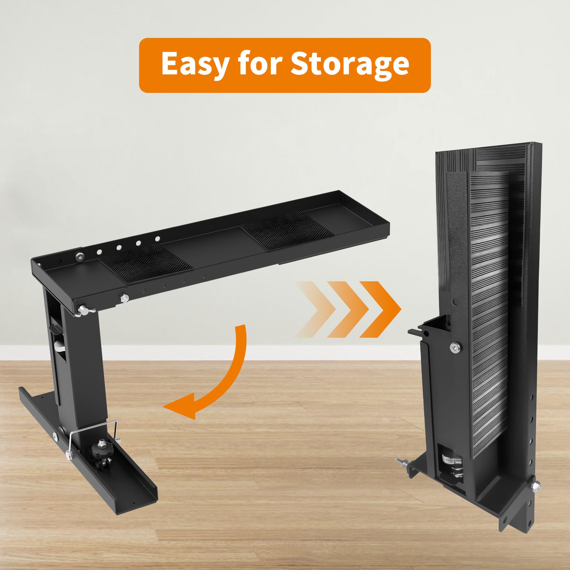 Foozet Extension Ladder Stabilizer on stairs enables level positioning on steps.