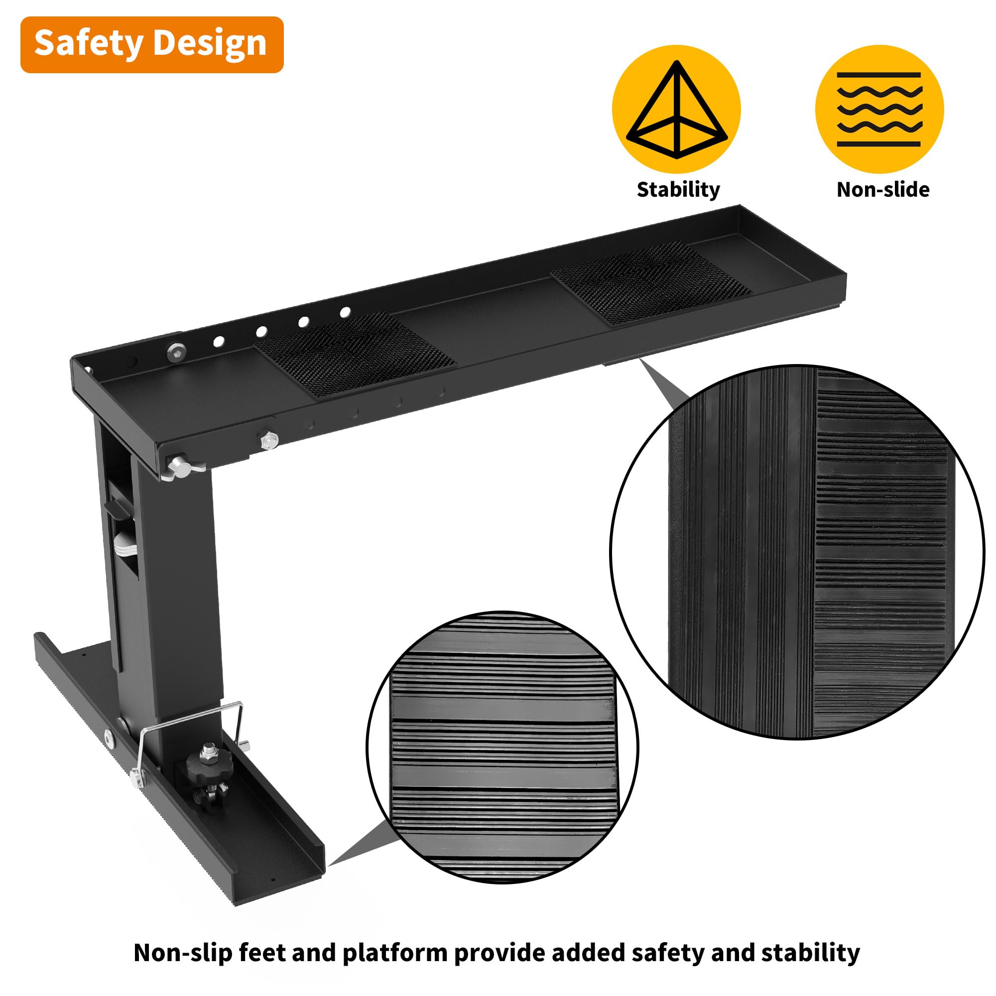 Foozet Stair Ladder Leveler base provides a wide footprint on uneven surfaces.