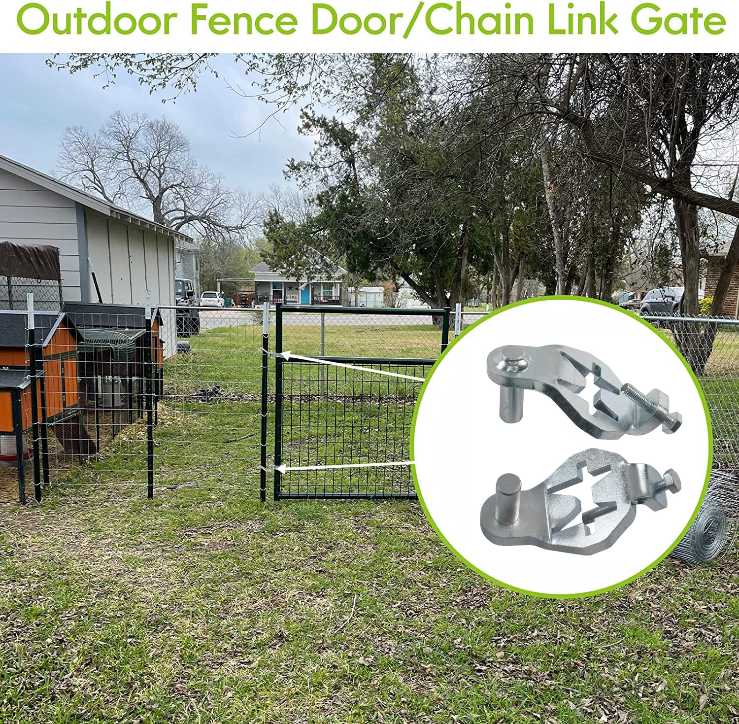 Foozet heavy-duty gate hinge pins shown on a farm fence for lasting use.