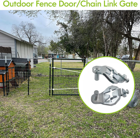 Foozet heavy-duty gate hinge pins shown on a farm fence for lasting use.