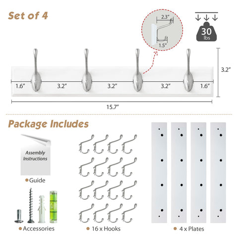 Forbena wooden coat rack close-up highlights sturdy MDF and silver hooks.