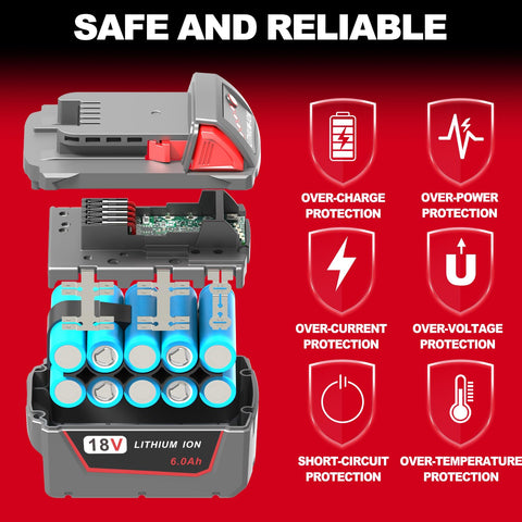 FORBETER Milwaukee M18 battery LED indicator shows remaining power.