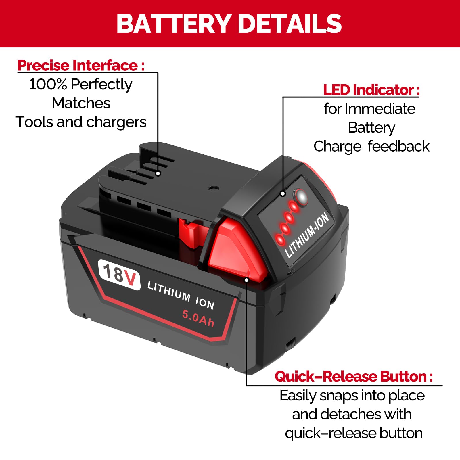 FORBETER battery with LED indicator shows remaining power for efficient planning.