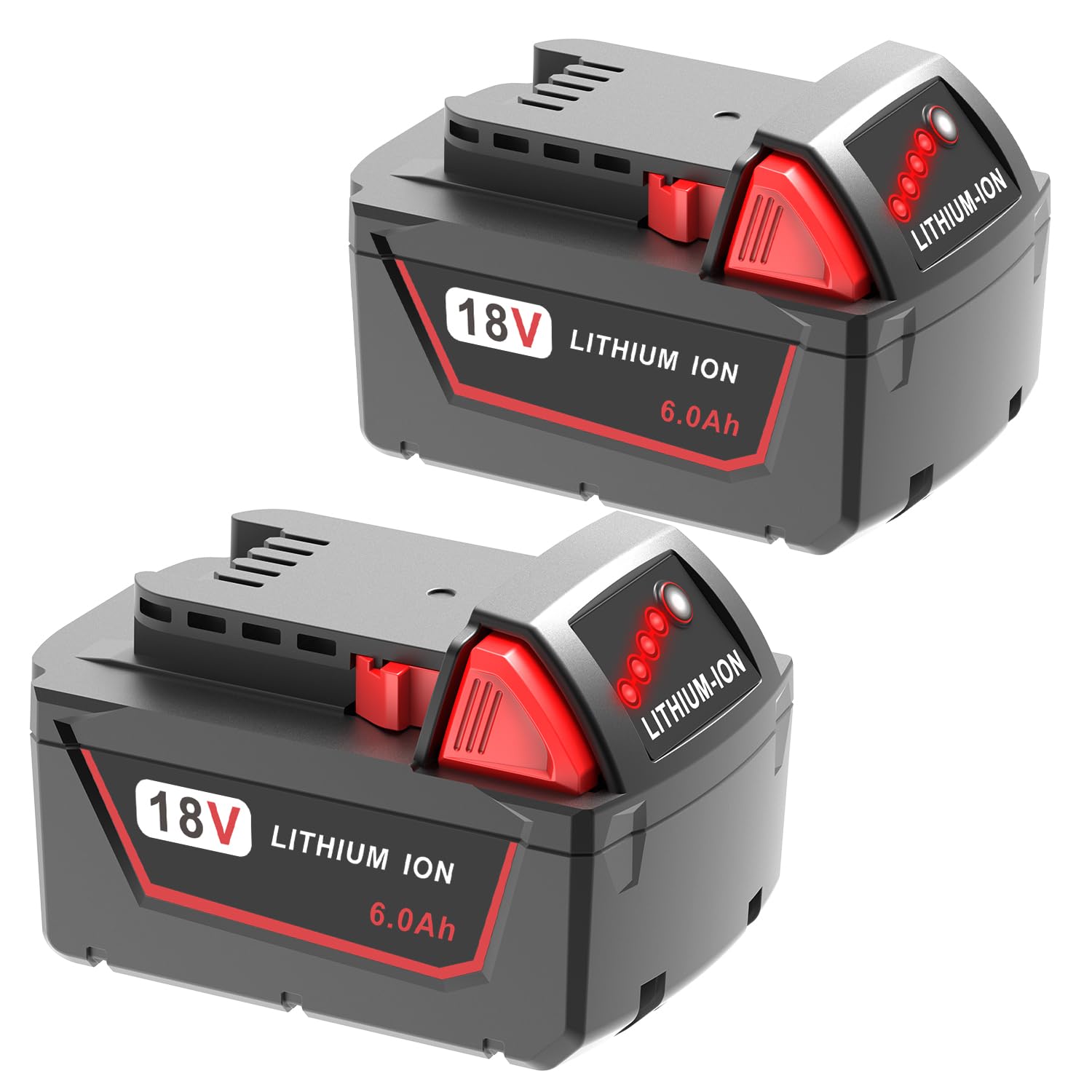 FORBETER two-pack 6.0Ah 18V Milwaukee M18 batteries ready for extended runtime.