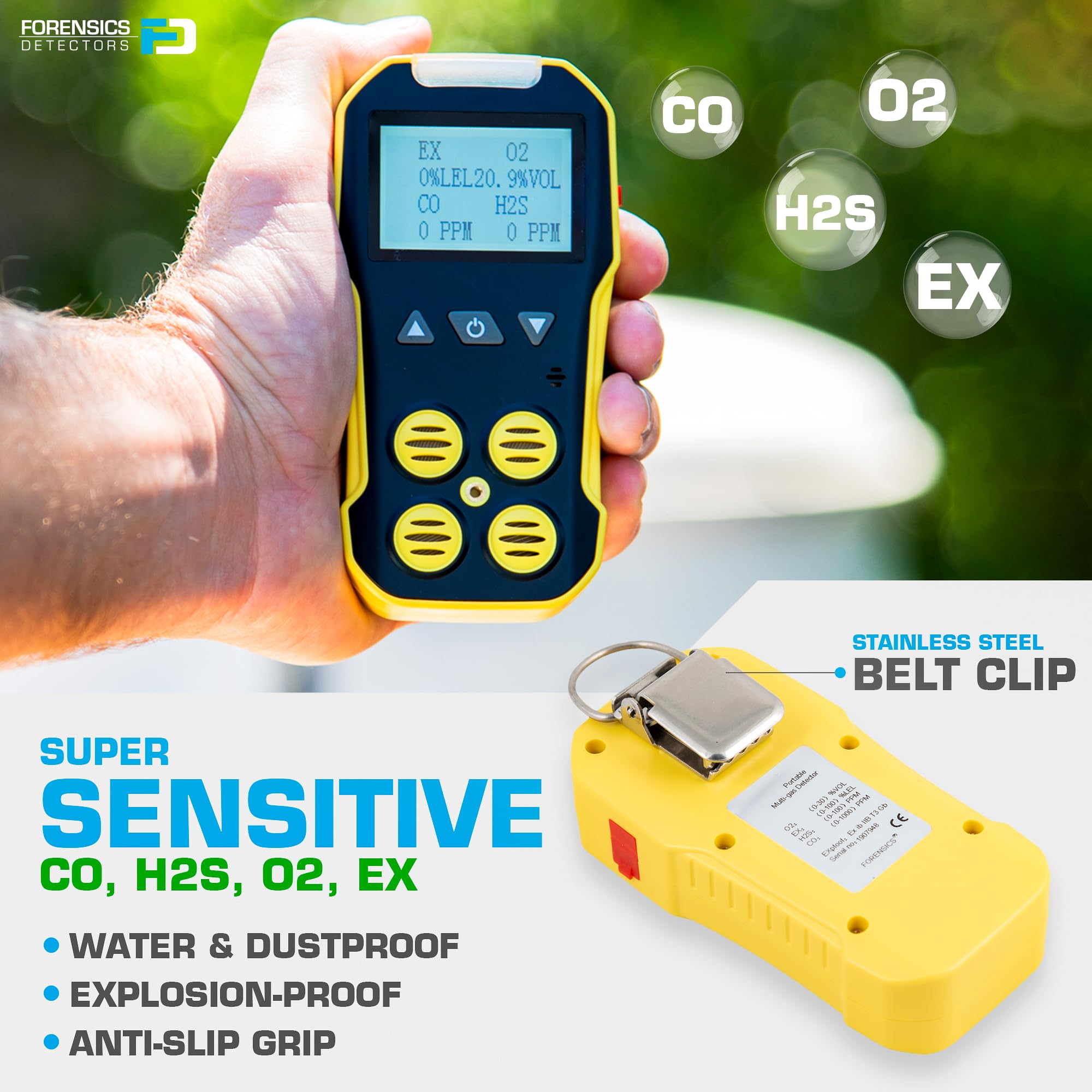 FORENSICS DETECTORS FD4GAS monitor alarm setup with audible and visual indicators