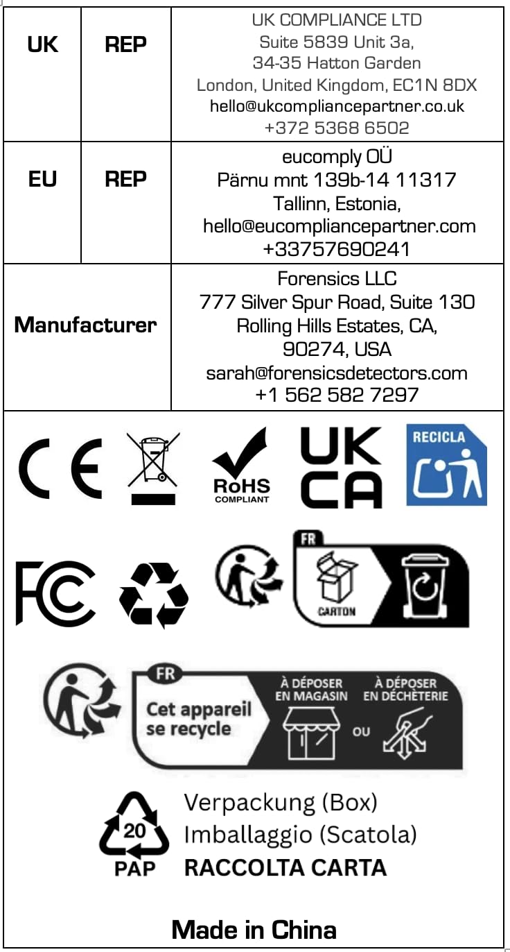 FORENSICS DETECTORS FD travel CO detector TSA-friendly for travel in hotels.
