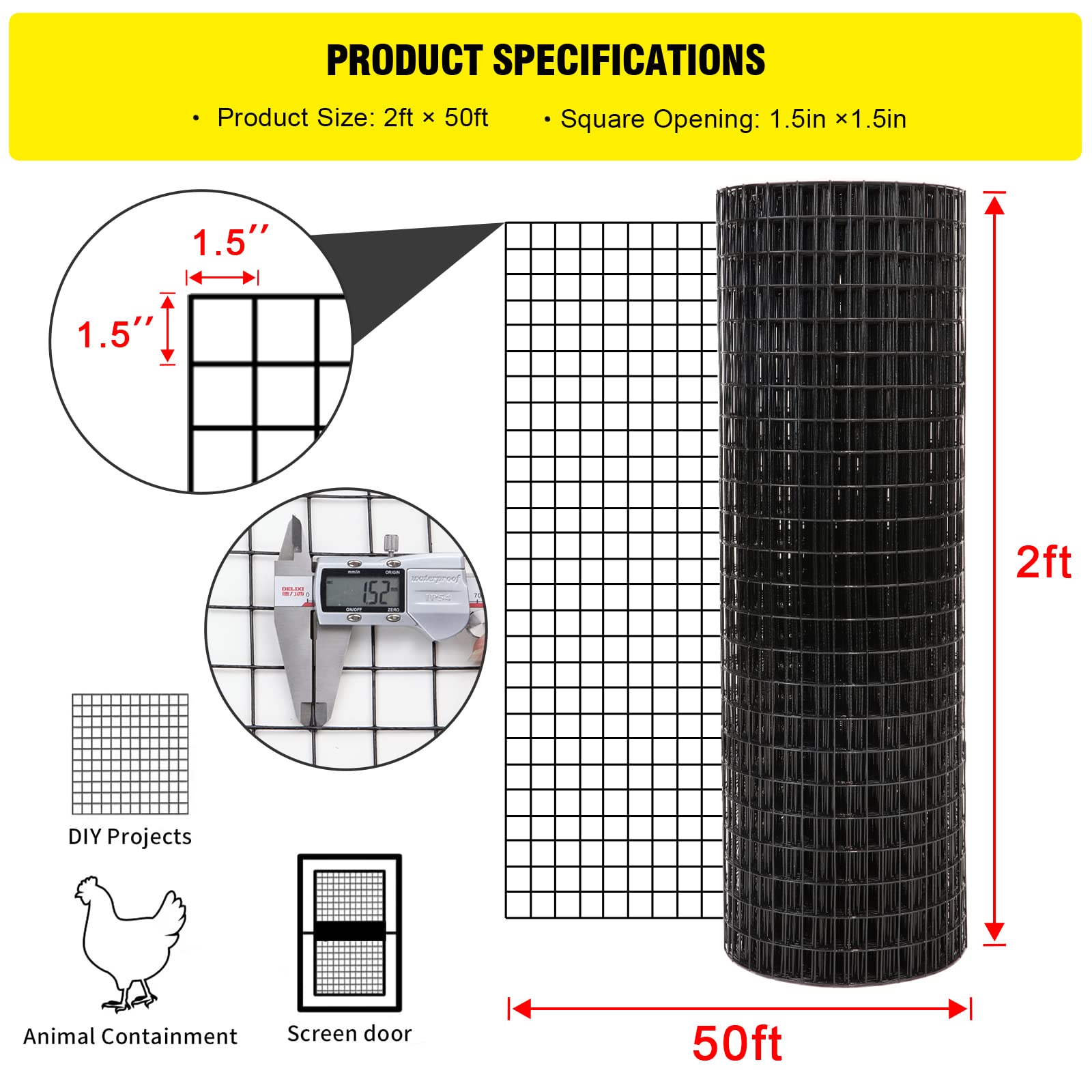 Forimo 16-gauge steel mesh with 1.5-inch squares, easy to cut.
